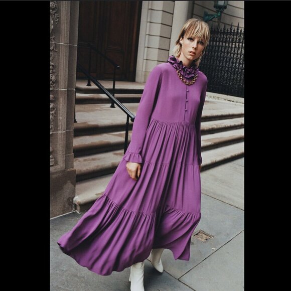 ZARA WOMEN FLOWING PURPLE LONG DRESS WITH RUFFLES SIZE XS NEW WITH TAG! - Picture 8 of 12
